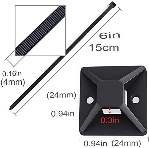 Zip Tie Mounts - SeuYeugX 1000 PCS Cable Self Adhesive Mounts Set for Wire Management with Stick Pads Anchors Clips Squares Holders (Black) - color: 1000pack Black