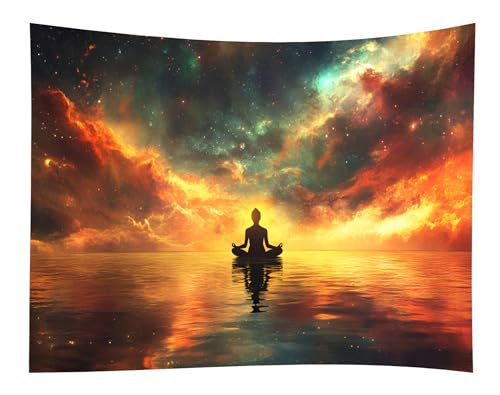 WODEJIA Meditation Yoga Tapestry, Galaxy Nebula Ocean Sunset Wall Hanging Tapestry, Spiritual Zen Large Wall Art for Bedroom Living Room Dorm Home Decor （79"x59"inches） - color: Meditation, size: 79"L x 59"W