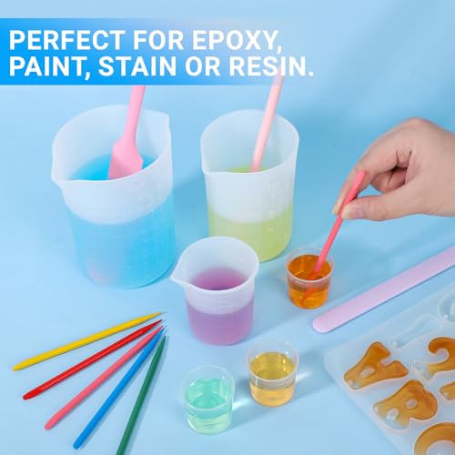 Gartful Resin Measuring Cups and Sticks, 200PCS Disposable Mixing Cups Set - 100PCS 30ml Graduated Measuring Cups and 100PCS Pointed Stir Sticks for Epoxy Resin, Glue, Paint Pouring - color: Clear cups+point stick, size: 30ml