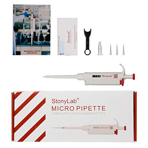 stonylab Single Channel Pipettor Controller, Adjustable Variable Volume Micropipette Pipette Pipet with Tip Cone for Laboratory Research, 0.5-10 µL - size: 0.5-10 ul