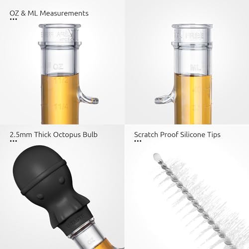 U-Taste 1.5oz Angled Turkey Baster - 228.2ºF Heat Resistant Food Grade Tritan and Silicone Large Octopus Bulb Baster Set with Cleaning Brush for Cooking Basting Meat Poultry Beef Chicken (Black) - color: Black