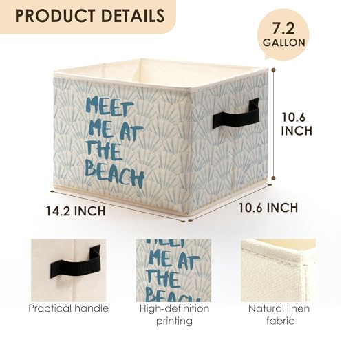 Blue Coastal Beach Seashell Storage Bins Box with Handles, Meet Me at the Beach Nautical Ocean Sea Shell Foldable Basket Toybox for Bedroom Bathroom Home Clothes Toys Books - color: color-4