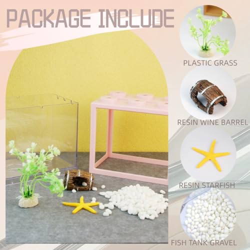 Small Betta Fish Tank, Stackable Mini Fish Tank Tiny Aquarium Tank Kit with Aquarium Gravel & Resin Decorations, 0.6 Gallon Cube Desktop Fishbowl for Snails, Crabs, Starfish (Pink) - color: Pink