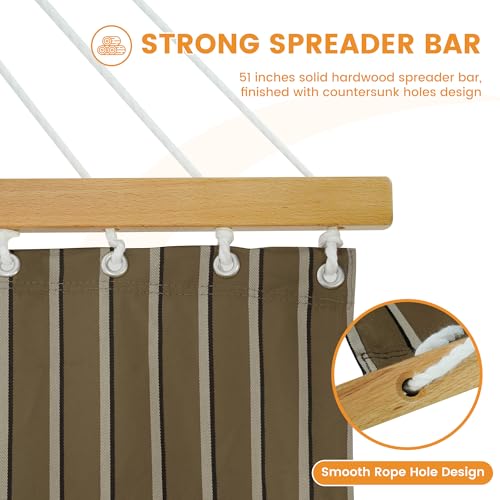 Lazy Daze Hammocks 12 FT Sunbrella Fabric Hammock Non-Fading with Spreader Bars and Free Pillow Fits for 2 Persons, All Weather and Fade Resistant for Patio Yard, 450 lbs Capacity, Harwood Cocoa - color: Harwood Cocoa