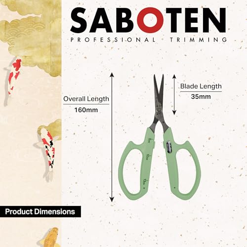 Saboten Stainless Steel Straight Blade Trimming Scissors Green PT-12 160mm Precision Gardening Bonsai and Floral Shears Made in Japan - color: Green, size: Stainless Steel Straight Blade
