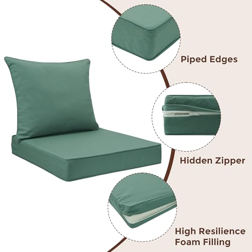 FUNHOME Outdoor Seat Cushion Set 24 x 24 x 4 Inch,Water Resistant Outdoor Chair Cushions for Patio Furniture,Thick Deep Seating Pads for Outside Chair Sofa Couch, Aqua Leala - color: Aqua Leala