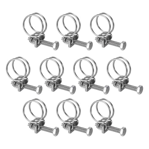 uxcell 10Pcs Double Wire Hose Clamp, 18-22mm Adjustable Stainless Steel Wire Hose Clips with M6 Bolt for Dust Collection Hose, Pump Hose Pipe - size: 18-22mm