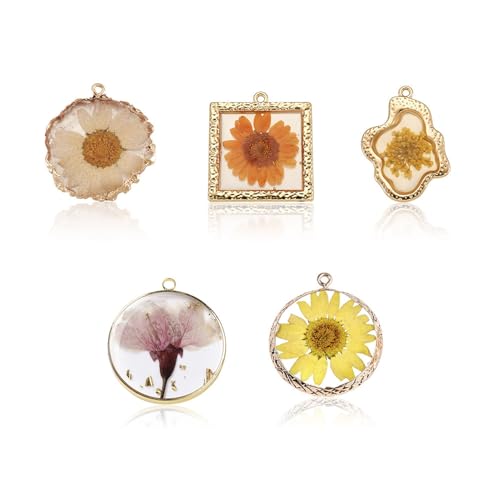 Transparent Flower Resin Charms Round Gold Edge Dried Floral Pendants Flat Round Clear Gold Foil Floral Charms for Necklace Bookmark Keychain Jewelry Making - color: Flower-10