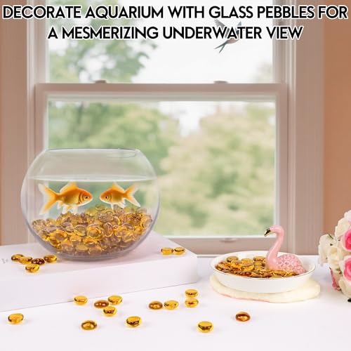 Glass Marbles, 0.97 LB Transparent and Smooth Flat Glass Beads for Vases, Mosaic Gem Pebbles for Aquarium Decor, Floral Arrangements, Mancala Stones, Vase Filler and Crafts, Chrysanthemum Yellow - color: Chrysanthemum Yellow