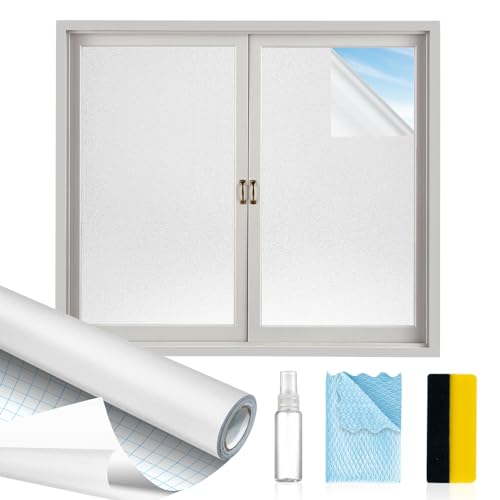 MAGIDEKOR Window Privacy Film with Installation Tools,Frosted Glass Window Film,Heat Blocking Static Clings Reusable Frosting Window Film for Bathroom Home Office,17.5 Inch X 6.5 Feet - color: Frosted, size: 17.5 Inch X 6.5 Feet