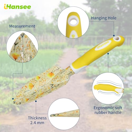 Yellow Garden Tools Set for Women, iHansee 10-Piece Gardening Tool Kit with Handbag, Non-Slip Ergonomic Handles, Gardening Gift for Women, Mom, Garden Lovers - style: Yellow