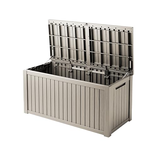 TARKARI 200 Gallon Outdoor Storage Box Waterproof, Resin Deck Boxes with Lockable Lid & UV-Resistant for Patio, Pool, Garden Furniture Cushions & Accessories, Coffee - color: Coffee, size: 200 GAL