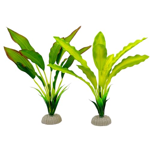 2pcs Set Green Artificial Plant Fish Tank Decor Aquarium Decorations Betta Leaf pad Hammock 8inch Silk/Plastic Plant Goldfish Fish Bowl Small Tank Plants (Green-2pcs-Set) - color: Green-2pcs-set