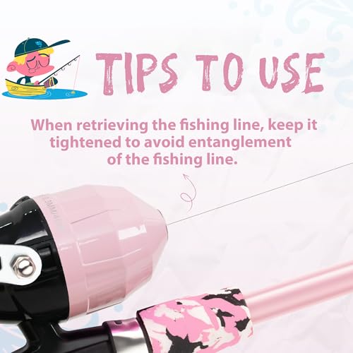 Kids Fishing Pole, Portable Telescopic Kids Fishing Poles for Boys and Girls, Fishing Rod and Reel Combo Kit with Tackle Box, and Fishing Net, Best Fishing Pole for Toddler Youth - color: Blue+Light Pink