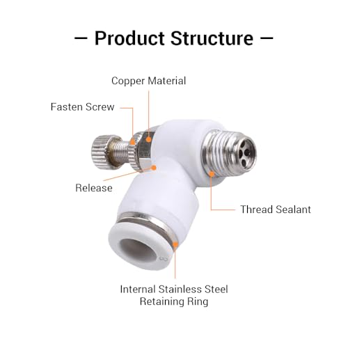 10Pcs Push to Connect Air Flow Control Valve, White 5/16in Tube OD x 1/8" Male Thread 90 Degree Elbow Speed Control Valve Pneumatic Connector Quick Fittings - size: Male Thread G1/8 x White_Standard (10pcs)