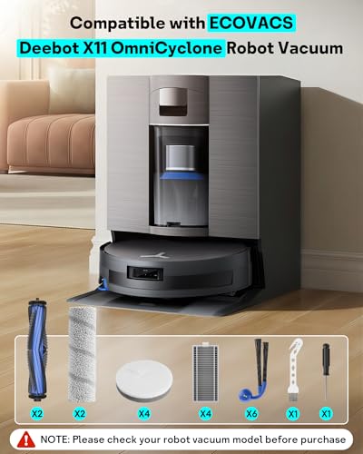 Leemone 20 Pack X11 OmniCyclone Replacement Parts for ECOVACS Deebot X11 OmniCyclone Robot Vacuum, 2 Main Brushes, 2 Roller Mops, 4 HEPA Filters, 4 Sponge Filters, 6 Side Brushes, 1 Cleaning Brush - style: Ecovacs X11 OmniCyclone Parts