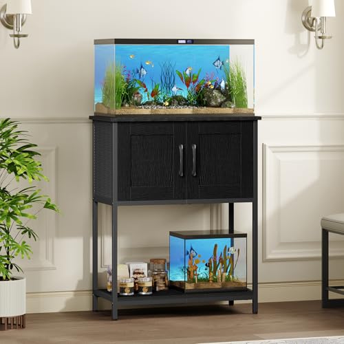 MAHANCRIS 10 Gallon Fish Tank Stand, Metal Frame Aquarium Stand, Cabinet for Fish Tank Accessories Storage, Heavy Duty Reptile Turtle Tank Stand for Home Office, 23.6" L x 11.8" W, Black FTBK2101 - color: Black