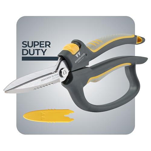 Woodland Tools Utility Snips – Super Duty Garden Snips with Serrated Trimming Scissors, Knife Edge, Wire and Twine Cutter, Stainless Steel Construction, Sheath Included – Plant Scissors for Yard Work - style: Super Duty Snip
