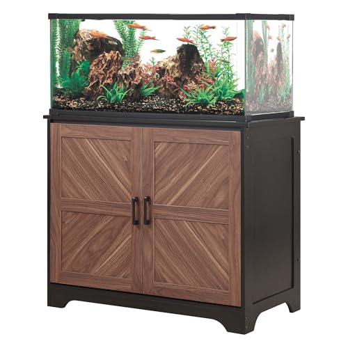 unipaws 20-40 gallon Fish Tank Stand , Aquarium Stand with Storage Cabinet, Wooden Tank Stand for Turtle Tank, Reptile Terrarium, Walnut and Black - color: Walnut and Black