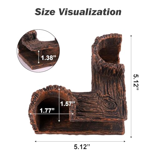 90° Corner Aquarium Cave, 5.12x5.12x 2.7in Viewing Fish Tank Cave for Corners, Natural Resin Wood Like BPA Free Tunnel Decorations, Fish Hideout for Guppy, Neon Tetra, Corydoras Catfish