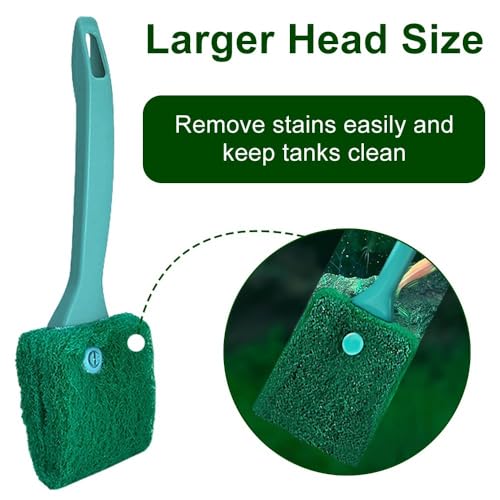 MiOYOOW Fish Tank Cleaning Brush, 2Pcs Aquarium Algae Scraper Double-Side Sponge Scrubber Cleaner with Extended Curved Handle for Fish Tank Glass Cleaning