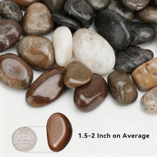 Onlyfire 10lb Polished Pebbles, 1.5"-2" Natural Decorative Mixed Color River Rocks Aquarium Gravel Stones for Landscaping, Indoor Plants, Vase, Succulent, Fish Tank - size: 10 Pounds