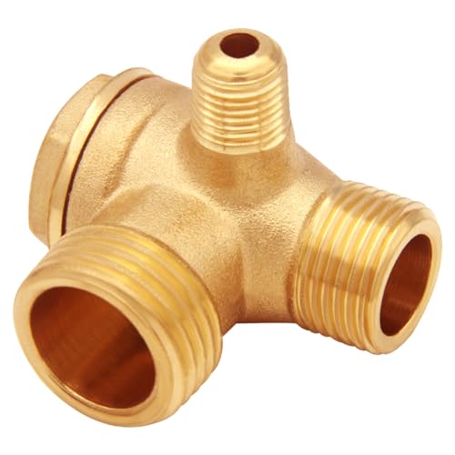Uenede Solid Brass 3-Port Air Compressor Check Valve G1/8" x G3/8" x G1/2" Male Threaded Tube Connector Non-Return Valve