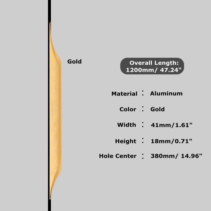 5 Pack Finger Pulls for Cabinets, Streamlined Long Concealed Handle for Home Kitchen Door Drawer Cabinet, Mount Finger Edge Tab Pull Aluminum (Golden,1200mm/47.24" Overall Length) - color: Gold, size: 1200mm/47.24" Overall Length
