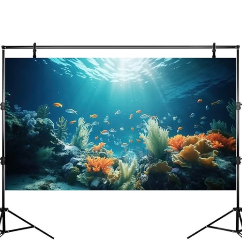 Under The Sea Fish Tank Background Deep Sea Coral Reef Aquarium Background Underwater Rock Aquatic Plants Sunray Terrarium Backgrounds Tropical Fish Ocean Floor Fish Tank Backgrounds Decors 30x12in - color: Orange Blue, size: 24(W)x12(H)inches/ 60(W)*30cm