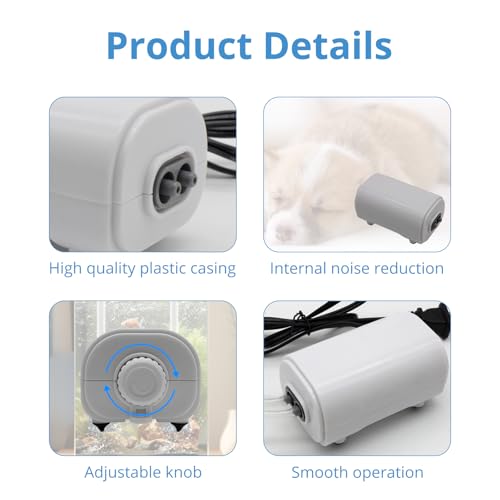 Aquarium Air Pump for Fish Tank, 2 Outlets Adjustable Bubbler, Ultra Quiet & Powerful (3W/5W/10W), Includes Air Stones/Tubing/Check Valve, 108GPH-260GPH for 300-600 Gallon Tanks - size: 3W-Up to 75Gallon