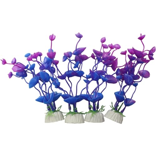 4 Pcs Green Artificial Plastic Plants Fish Tank Plants Fish Aquarium Decoration (Purple) - color: Purple