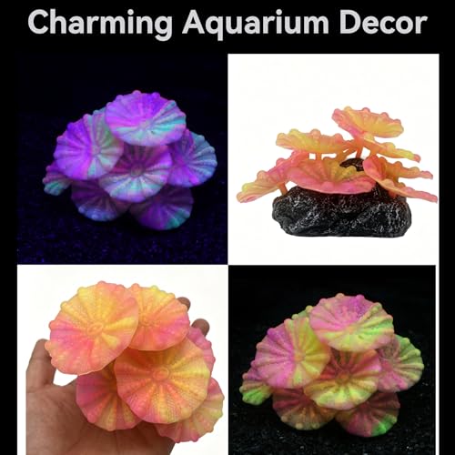 ZtohPyo Aquarium Glowing Silicone Musfroom Coral Ornament for Fish Tank Landscape Decoration, Artificial Glow in The Dark Soft Aquarium Plant for Aquarium Decor Accessories - color: Musfroom Coral