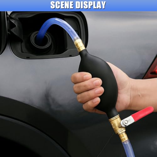 Gasoline Siphon Hose Pump, Manual Fuel Transfer Pump with 6.5FT PVC Gas Siphon Hose & Rubber Ball, Portable Hand Sucker Pump for Water Gasoline Oil Petrol Diesel Exchange (10MM)