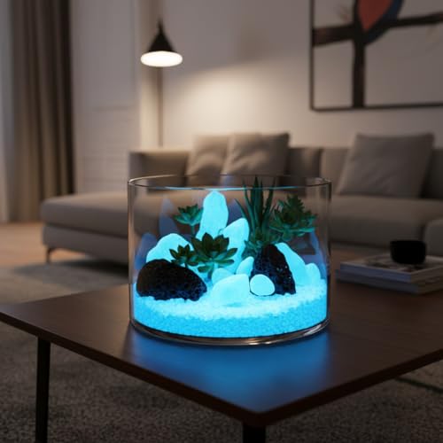 Shiny Stone Glow in The Dark Aquarium Gravel Sand, Sky Blue, 15-22mm | Neon, 305g/0.67lbs, Decorative Rocks for Fish Tank, Fairy Garden, Home Decor - color: Sky Blue, size: 15-22mm