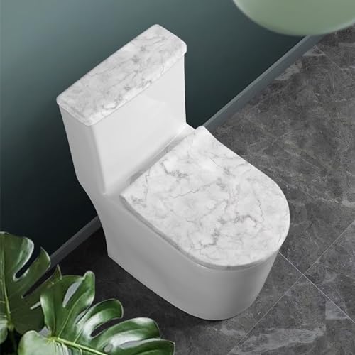 Toilet Lid Cover and Toilet Tank Lid Cover 2PCS, Durable Polyester Protective Cover with Elastic Edge Bathroom Decor Fits Most Round Elongated Oblong Lids, White Marble Print - color: White Marble Print