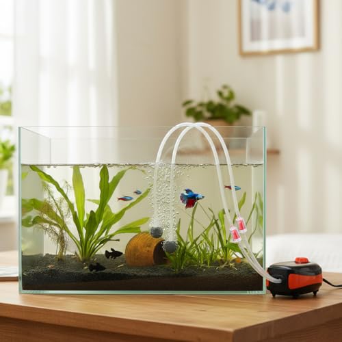 FEDOUR 4W/5W/8W Aquarium Corded Electric Air Pump, 96GPH/160GPH/256GPH Dual Outlets 4 Outlets Oxygen Pump, Ultra Quiet Aquarium Bubbler for up to 300 Gallon Fish and Turtle Tank - style: 2 Outlets-5W