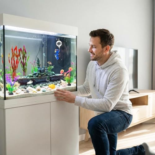 Aquarium Accessories - Resin Sunken Warship Ornament Set, Fish Castle | Betta Fish Hideout Cave, 10 Artificial Aquatic Plants, 30-40 Seashells, 1 Floating Diver, Fish Tank Shipwreck Accessories - color: Warship