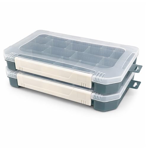 2 Pack Aventik Super Large Fishing 3700Tackle Box – Portable DIY Insert Dividers, Sturdy Transparent PP Case for Lure & Gear Storage (13.98” x 8.86” x 1.89”) - color: Gray