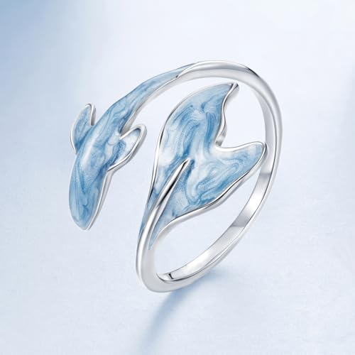 Chunky Rings for Women Statement Adjustable Pearl Ring Turquoise Spoon Ring Sunflower Dainty Open Ring Non Tarnish Unique Jewelry Gift - color: Guppy Fish