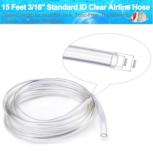 15 Feet Transparent Airline Tubing Kit - Aquarium Air Pump Accessories with Air Stones Disc Bubbler, Check Valves, Suction Cups and Connectors for Nano Air Pumps Small Buckets and Fish Tank - color: Transparent Hose, size: 2 Air Stone Disc+15 ft Airline T