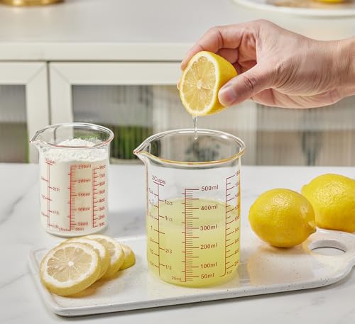 High Borosilicate Glass Measuring Cup-V-Shaped Spout，Glass Measuring Beaker for Kitchen or Restaurant, Easy to Read, 500 ML (16 Oz, 2 Cup) - size: 2Cup,500ML