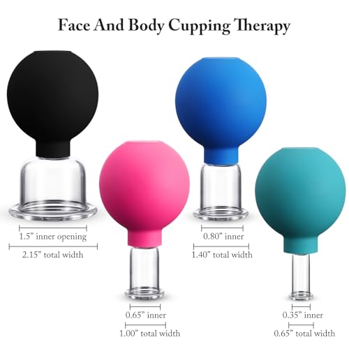 BBTO 4 Pcs Glass Facial Cupping Set Silicone Vacuum Suction Massage Cups Skin Tightening Therapy for Face Body Eyes Back Shoulder Pain(Multicolor) - color: Multicolor