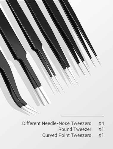 6-Pieces Precision Tweezers, Stainless Steel Long Tweezers,Anti-static Craft Tweezers For Electronics,Splinter Removal,Soldering,Jewelry Making,Eyelash Extension