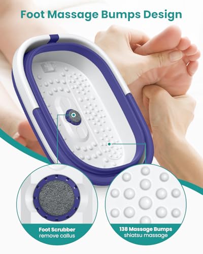 Nekteck Foot Soaking Tub Collapsible Bucket for Foot Bath Soak Tub, Feet Basin Soaker with 138 Acupressure Nodes and Pumice Stone for Feet Health Foot Spa, Gifts for Men Women Dad Mom, Purple - color: Purple