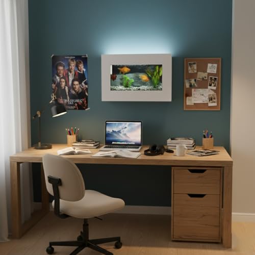 Aussie Aquariums 3.0 Wall Mounted Fish Tank Kit with LED Lighting, Built-in Filter System, Modern Space-Saving Design, Complete Accessories Set (View, Matte White) - color: Matte White, size: View