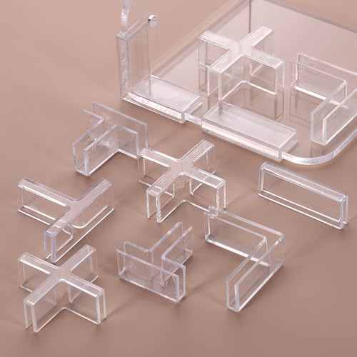 uxcell 24Pcs Plastic Glass Connector, Suitable for 5mm Thick Cross Shaped Glass to Glass Clamp, Fixing Bracket Rimless Clip Holder for Aquarium Fish Tank Display Shelves, Transparent - color: Transparent, size: 5mm