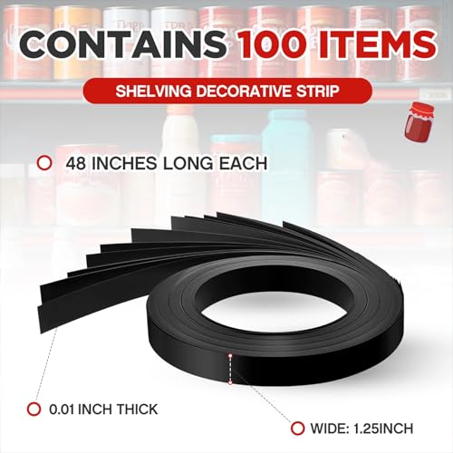 Frienda 100 Pcs Decorative Gondola Shelving Vinyl Insert Strips Pre Cut 48" x 1.25" C Channel Decorative Shelf Insert Strips for Retail Store Supermarkets Grocery Gondola Decoration (Black) - color: Black