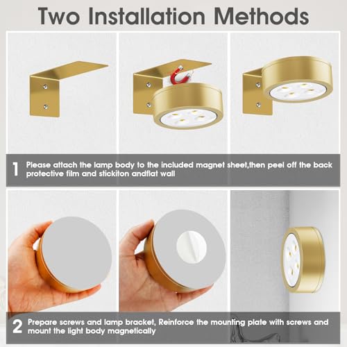 Picture Lights for Wall, 3 Lighting Modes Magnetic Art Display Light,Rechargeable Battery Operated Led Painting Light with Remote Control Dimmable & Timer,6Pack Gold - color: Gold, size: 6 Pack
