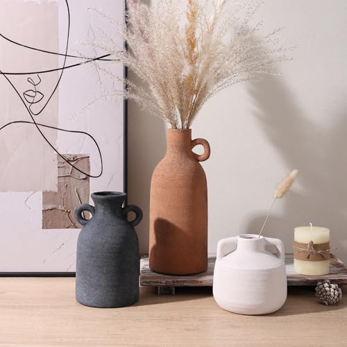 Ceramic Vase Set, 3Pcs Flower Vases for Modern Boho Farmhouse Decor, Decorative Vases for Pampas Grass & Dried Flowers, Distressed Finish - color: I