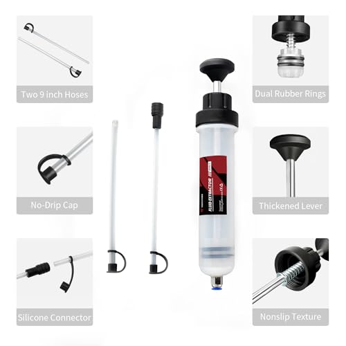 Thorstone 200cc Automotive Fluid Extractor Pump, Manual Oil Change Syringe with 2pcs 22cm PVC Suction Tubes - size: 200cc